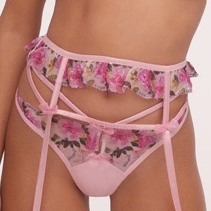 For Love & Lemons Pink Floral Lace Garter Belt